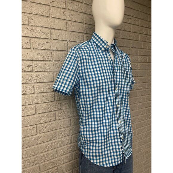 Nautica Men Blue/White Short Sleeve Checkered Button-Down Shirt Size M - Picture 6 of 10